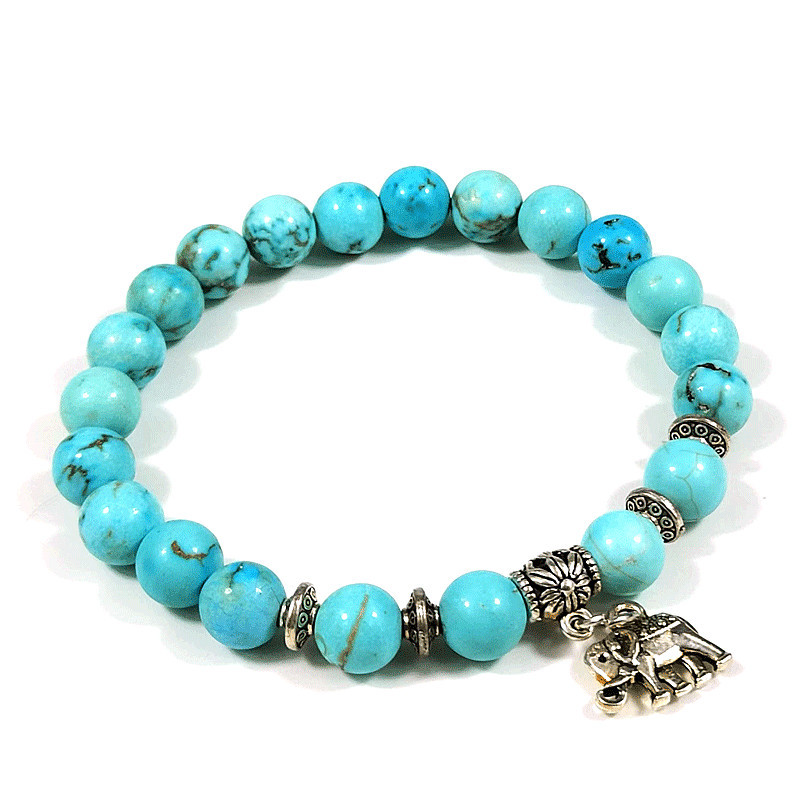 Europeo y americano pequeño libro rojo pegamento relleno Pino elefante colgante pulsera azul Pino estilo bohemio estudiante ronda pulsera de cuentas al por mayor