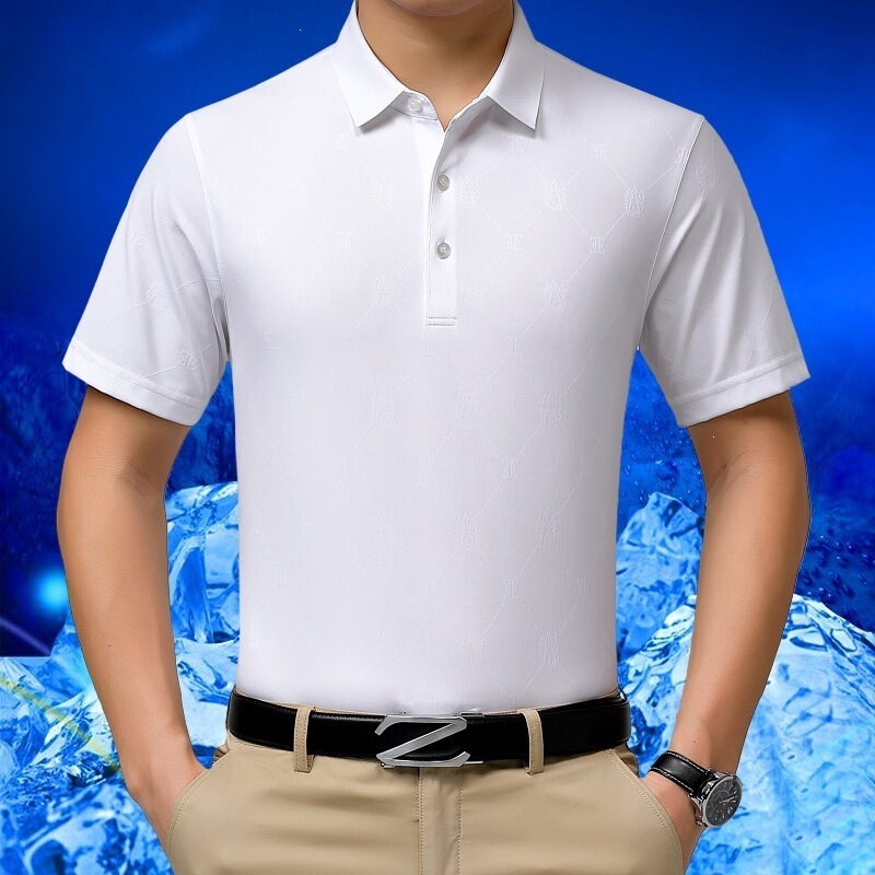 Summer Men's Mulberry Silk Short-Sleeved T-Shirt Business Casual Lapel Fashion Dad Wear Ice Silk T-Shirt T-Shirt