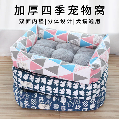 Universal double-sided mat for all seasons, thickened dog kennel, linen breathable sleeping den, warm pet kennel, cat and dog supplies factory wholesale