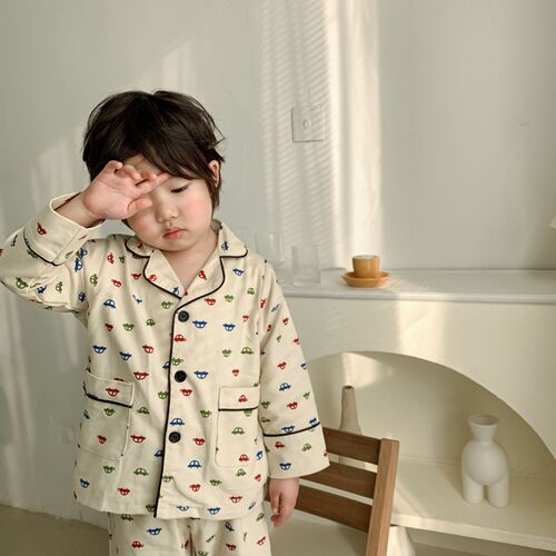 Korean children's clothing children's spring and autumn Korean version pure cotton brushed pajamas set boys and girls baby home clothes two-piece set