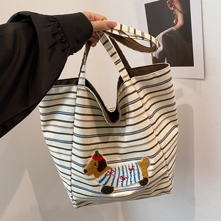 Korean Style Plaid Puppy Tote Bag 2024 New Large Capacity Armpit Shoulder Bag Casual Versatile Double-Sided Bag Bag