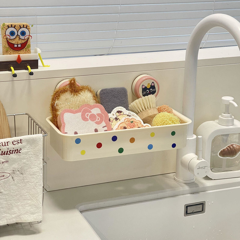 キッチンシンク排水バスケット吊り袋雑巾排水ラックシンク蛇口収納ラック食器洗いスポンジ収納バスケット|undefined