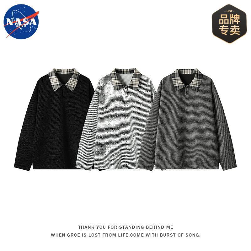 NASA品牌高级感重磅POLO衫长袖上衣男士春秋潮牌休闲宽松痞帅衬衫|undefined