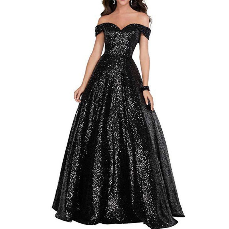 Amazon Foreign Trade Dress 2026 Off-Shoulder Ball Gown Evening Dress for Women Long Sequined Hand-Beaded Formal Women's Dress