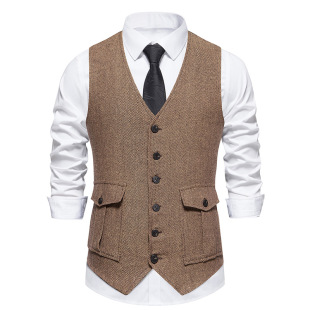Amazon Men's Single-breasted Three-dimensional Pocket Men's Suit Vest M91