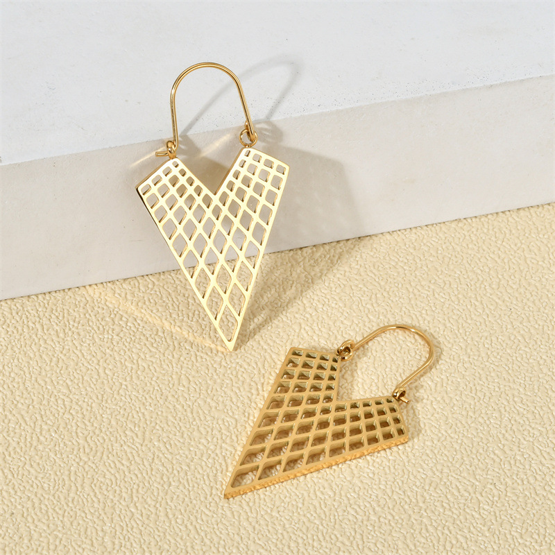 Exaggerated Triangle Titanium Steel Earrings Plating Hollow Out Stainless Steel Earrings