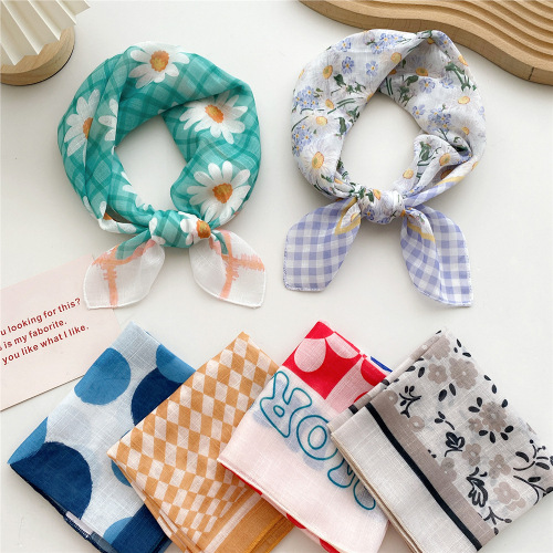 58 cotton and linen small square scarves for women, spring, autumn and summer headscarves, headbands, fashionable, versatile and decorative scarves