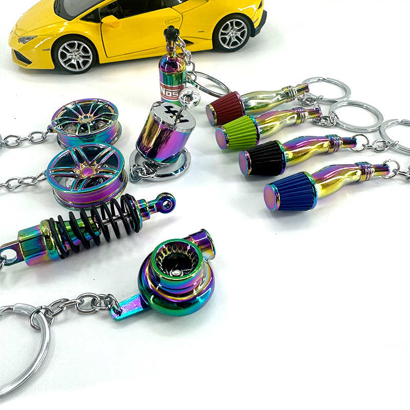 Colorful electroplating process car shift gear head hub JDM turbine shock absorber air filter model keychain