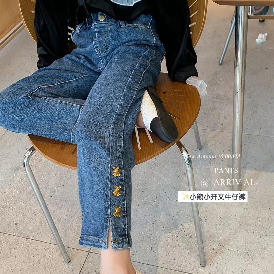 Children's denim jeans autumn trendy loose straight-leg casual versatile unisex middle child pant legs three metal pants cigarette pants