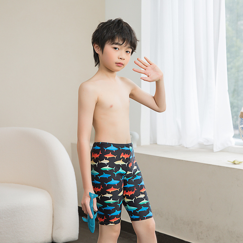 Children's Swimming Trunks Boys' Swimsuit Cartoon Five-point Flat-angle Quick-drying Baby Swimsuit Big Boy Korean Hot Spring