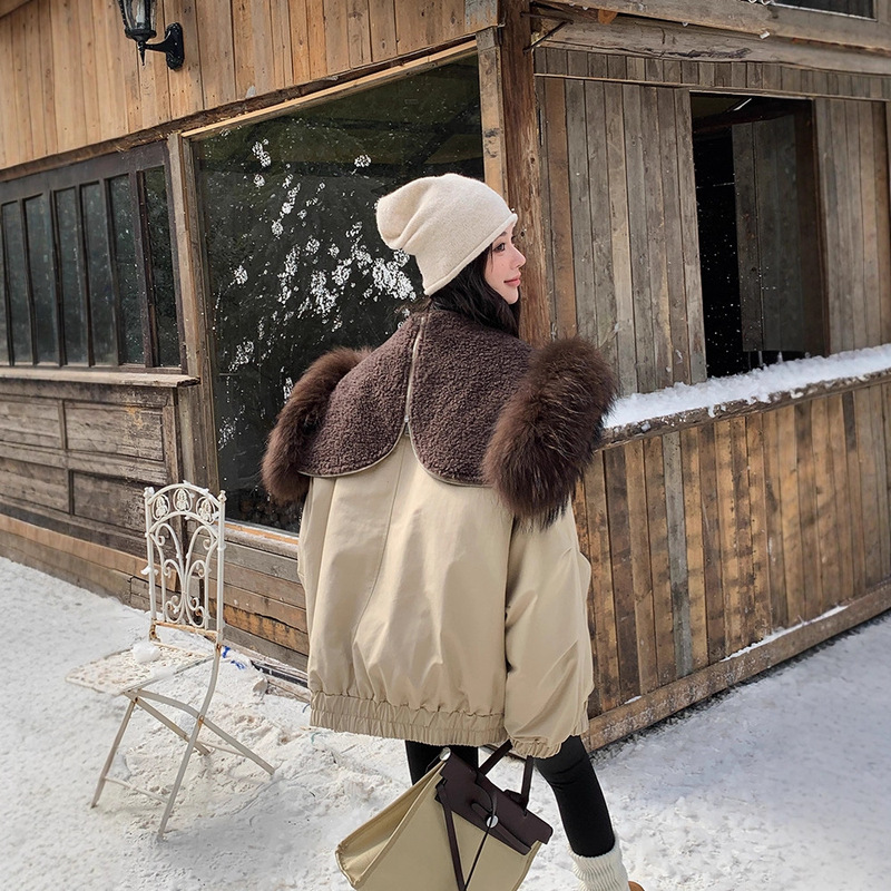 2025 New Style Parka Double Large Fur Collar down Jacket Women's Fashion Versatile Hooded Thickened Warm Coat Trendy