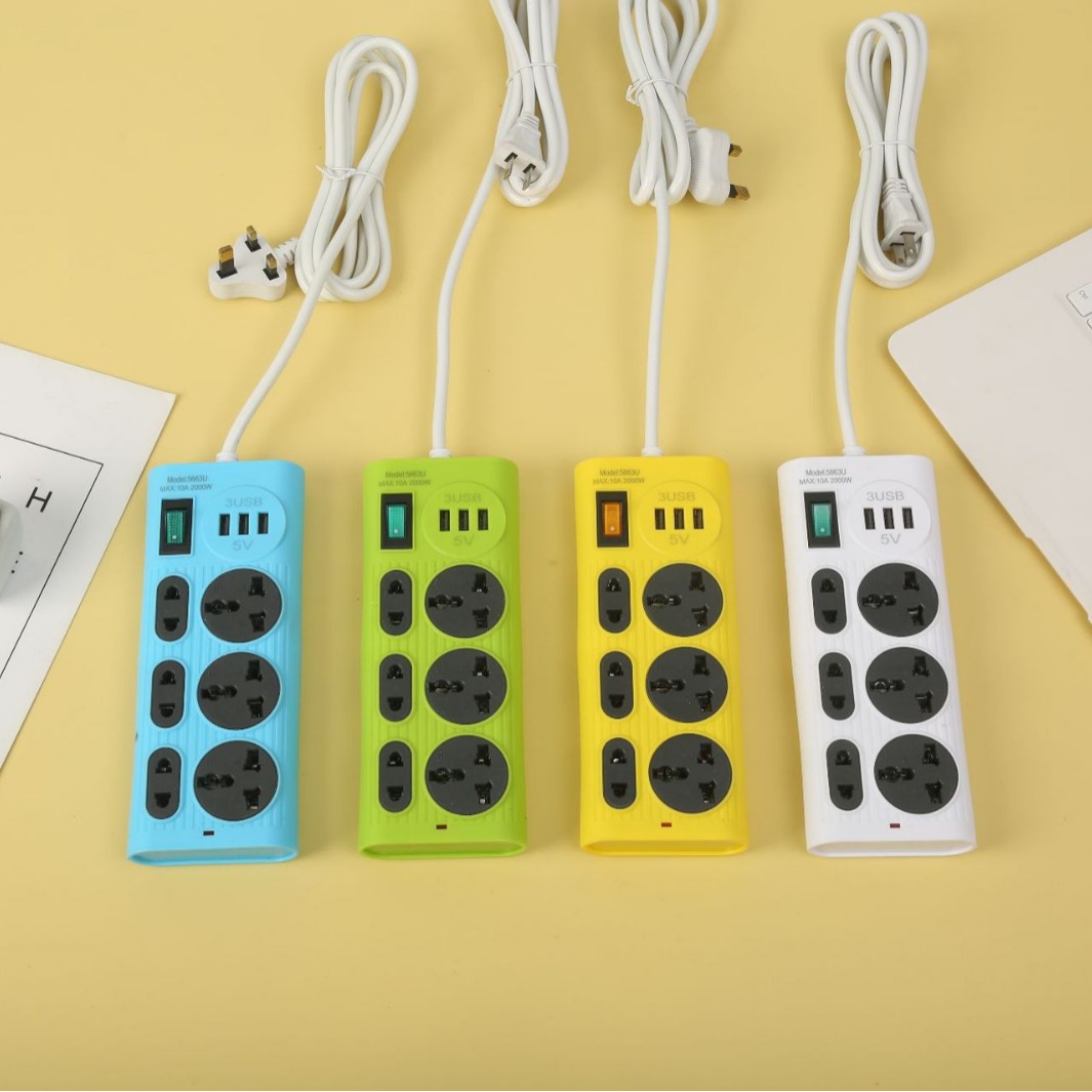 5663#USB智能办公室家用插排彩色壳子中性包装袋子装插座外贸插板