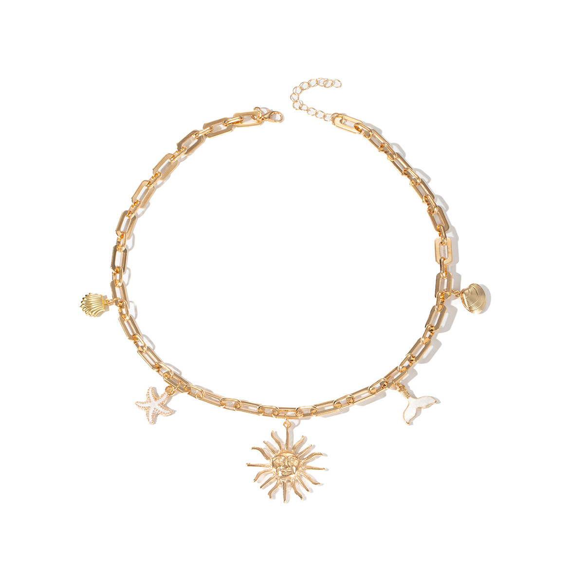 Layered Necklace Starfish Shell Fish Tail Retro Fashion Jewelry_voghion.com