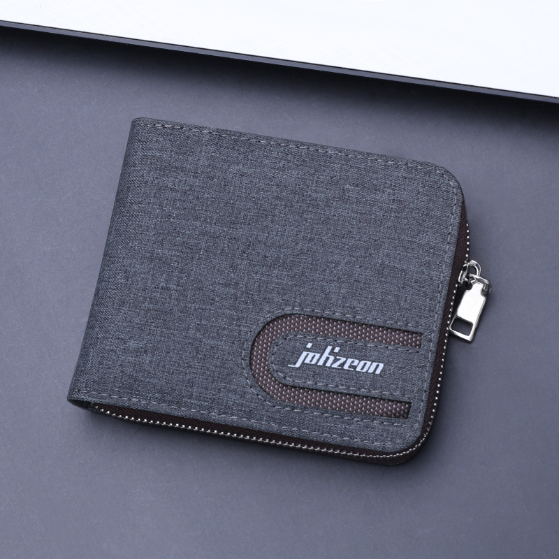 Cremallera lienzo cartera de los hombres corto retro personalidad moda cartera Oxford paño estudiante simple moda marca multi-Tarjeta posición estilo japonés