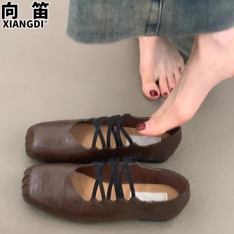 羊皮版芭蕾舞鞋软底不累脚一脚蹬懒人鞋子女鞋玛丽珍鞋猪鼻子单鞋|undefined