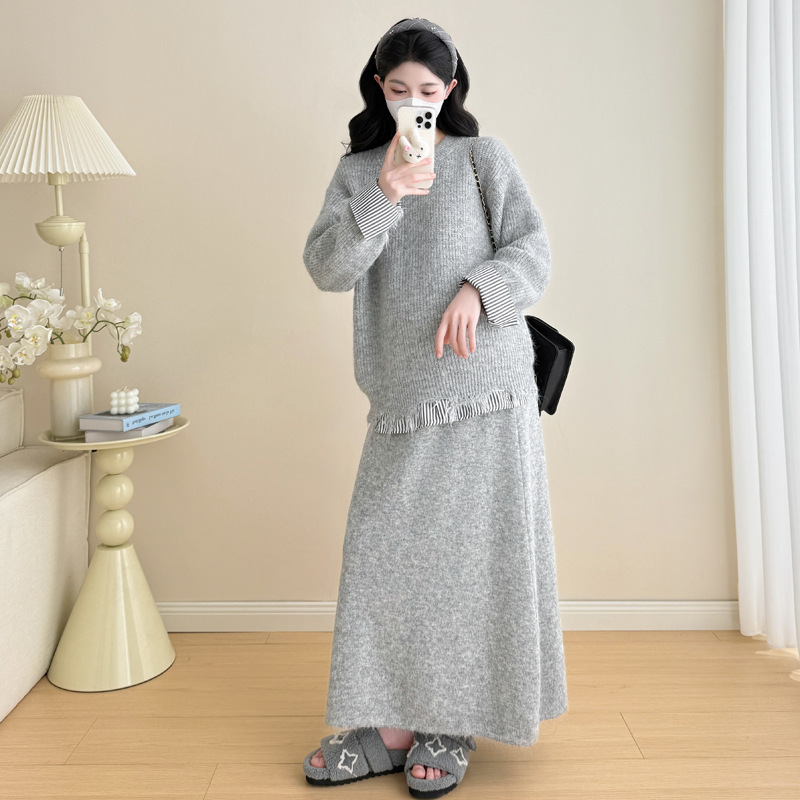 孕妇秋冬套装新款韩版时尚件针织毛衣上衣半身裙宽松遮肚潮妈穿搭|undefined