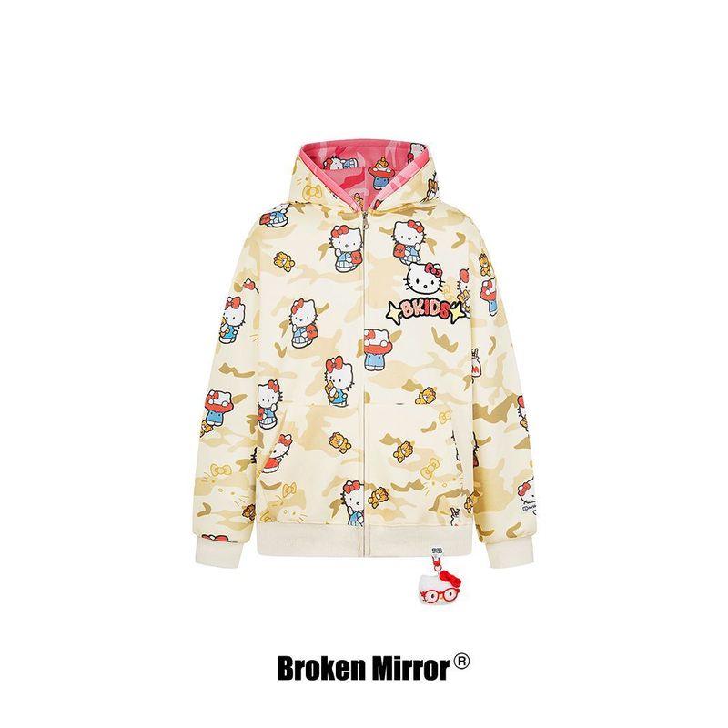 Broken Mirror 25秋季New美式复古迷彩卡通图案宽松连帽卫衣外套|undefined