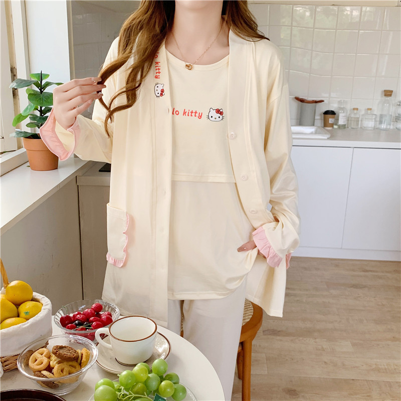 Primavera y otoño de tres piezas de algodón-como ropa de confinamiento pijamas 4 de marzo de algodón-como maternidad ropa de casa posparto enfermería ropa de enfermería