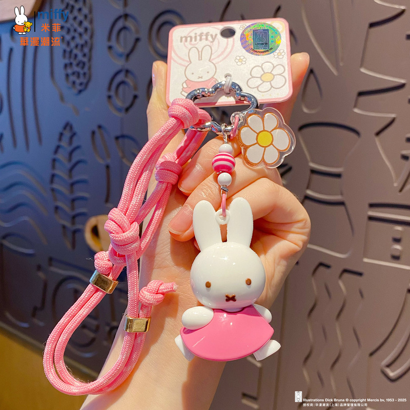 Baimao 正規品 ミッフィー ウサギ人形 キーホルダー ペンダント レディース ファッション 編み込みロープ カップル キーホルダー バッグペンダント|undefined