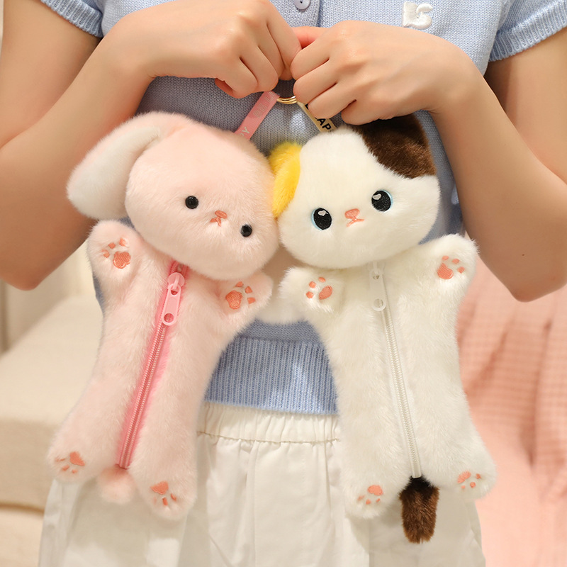 跨境新款玩偶可爱小狐狸兔子狗猫猪羊毛绒笔袋公仔学生文具收纳袋