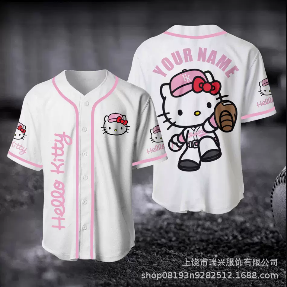 2025男士棒球服可爱棒球球衣3D印花KT猫男女休闲嘻哈美式棒球服