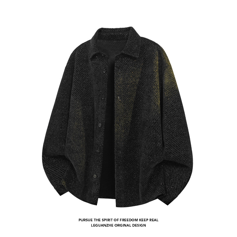 Langärmliges Hemd aus Chenille mit Struktur für Herren, Herbststil, Chanel-inspiriertes Hemd, Strickjacke_voghion.com
