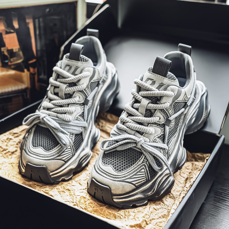 2025 Summer New Ins Trend Men's Mesh Breathable Color-Block Vintage Fashion Dad Shoes Casual Sneakers_vogvips.com
