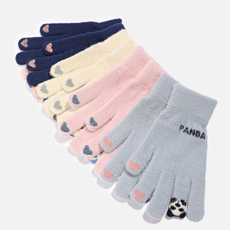 Guantes de peluche de dibujos animados de punto guantes de pantalla táctil a prueba de frío mujeres invierno calentamiento grueso guantes de algodón estudiantes coreanos para montar