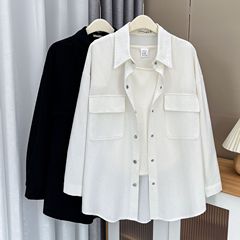 200斤の大きいサイズの婦人服の秋のシンプルな雰囲気のシャツの上着のカーディガンの太った妹の百合の上着の0589