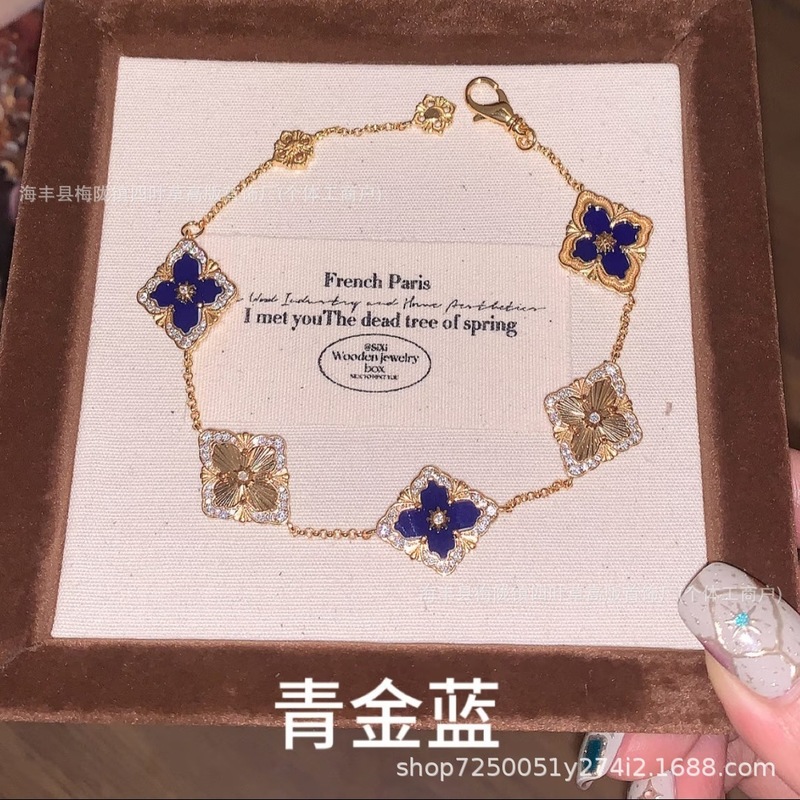 V金高版本CNC布契拉缇手链四叶草五花镶钻单花双面宫廷风手饰批发|undefined