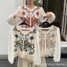 韩版防晒网红款洋气针织钩花拼接长袖女春夏新款假两件雪纺衫