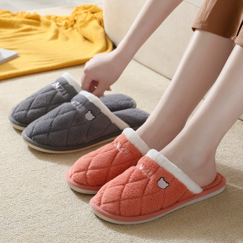Симпатичные женские тапочки из хлопка Мао, имитация кролика, пара медведей, домашние теплые осенне-зимние мужские домашние тапочки с мягким дном