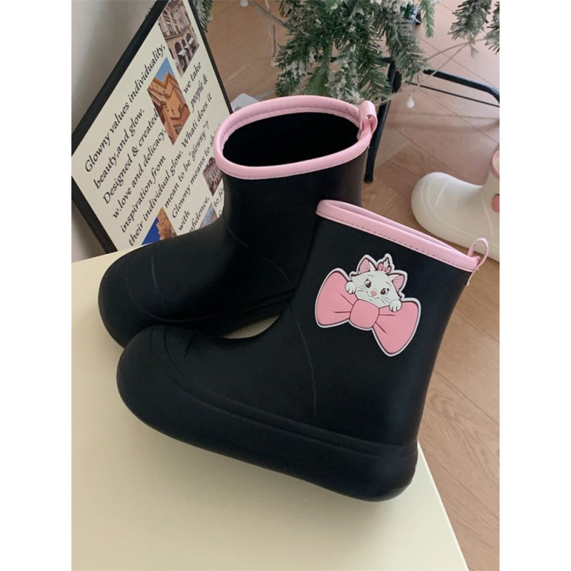 Bow Mary Cat Children's Rain Boots Waterproof Outerwear Non-Slip Soft Sole Girls' All-Season Rain Boots