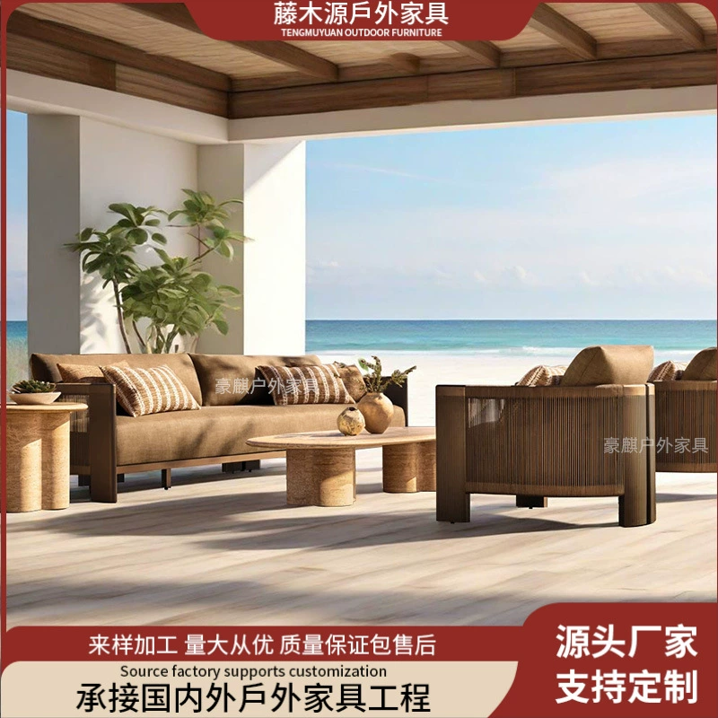 Уличный диван из алюминиевого сплава с плетеным из веревки сиденьем, дизайнерская мебель для сада и террасы, уличный диван из ротанга для отелей и гостевых домов.