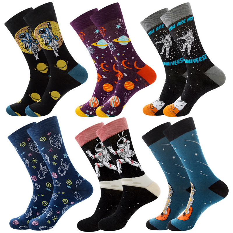 Amazon's New Universe Series Men's Large Board Planet Constellation Female Smiling Mid-Calf Socks Astronaut Socks Manufacturer