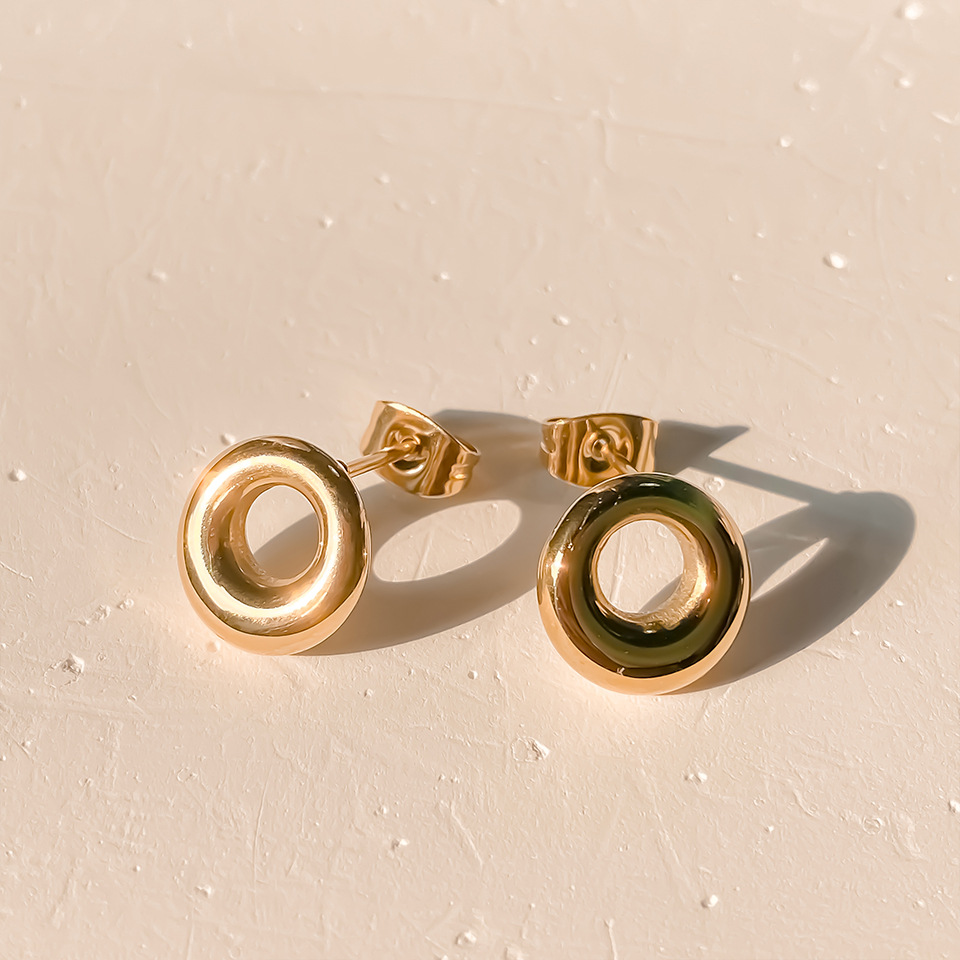 1 Pair Simple Style Round Plating 304 Stainless Steel 14K Gold Plated Ear Studs display picture 7