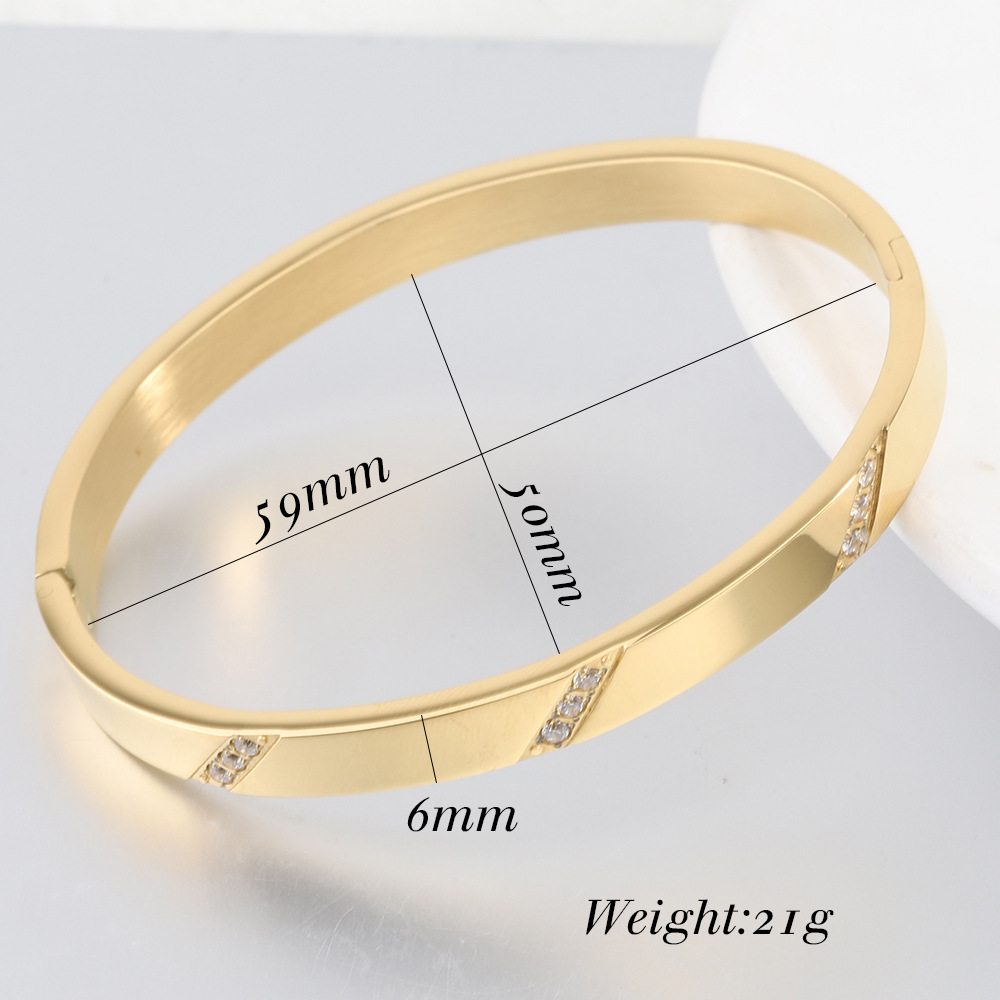 Wholesale Simple Style Solid Color Stainless Steel Inlay Zircon Bangle display picture 1