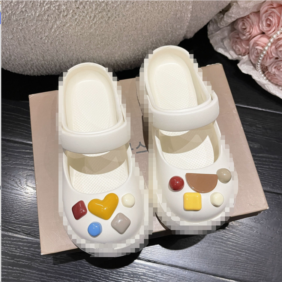 Mary Jane zapatos de agujero de fondo grueso de las mujeres antideslizante zapatillas de estilo Chanel estilo occidental de las mujeres del dedo del pie cerrado sandalias de las mujeres al aire libre