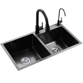 多功能水槽手工不锈钢黑色纳米水槽洗菜无褪色双碗下装厨房水槽林