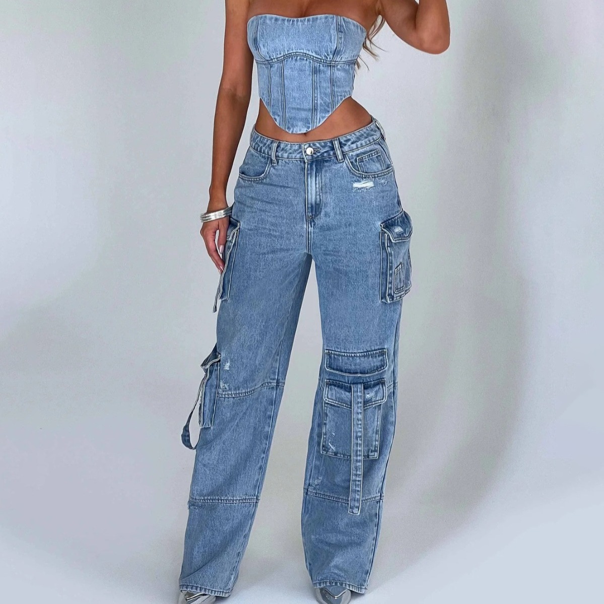 Women's Clothing low waist three dimensional pocket patchwork jeans _voghion.com