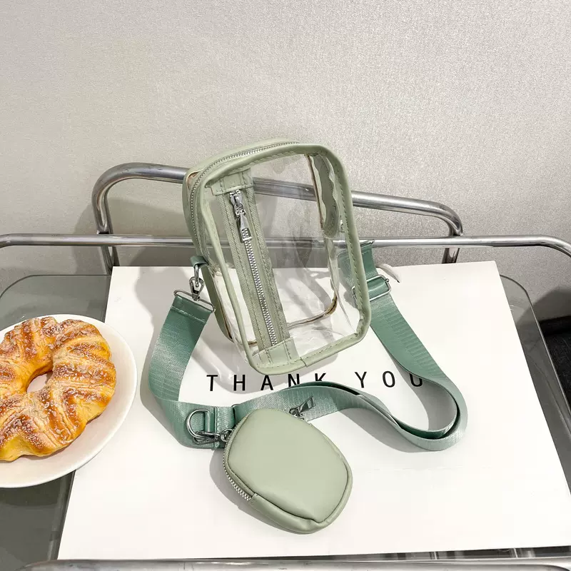 加工定制时尚小清新PVC透明手机包个性气质斜跨单肩包女看图制版
