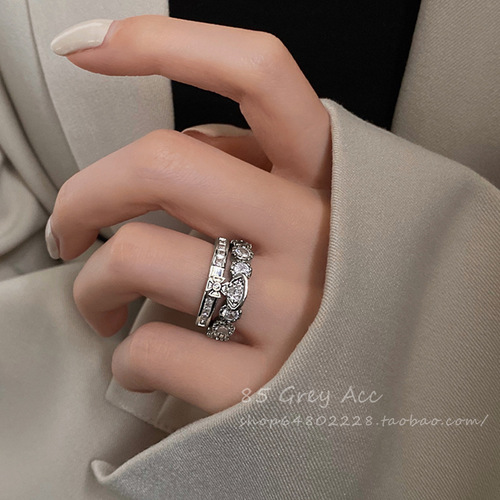  young luxury temperament super flash zircon detachable ring women's trendy open index finger ring fashion ring