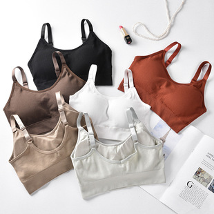 Seamless Japanese bear thread wrapped chest tube top beauty back anti-exposure adjustable shoulder strap wireless sports bra for women