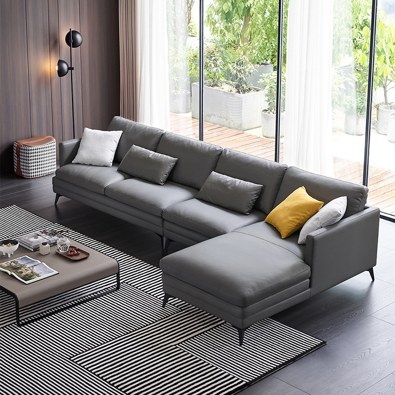 Sofá de cuero combinación de esquina sofá de cuero minimalista italiano chaise simple sofá moderno muebles de sala