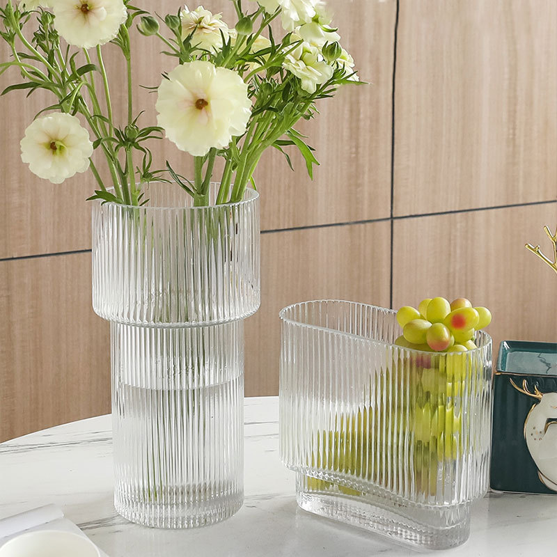 High-end wide-mouth half-piano glass vase creative water-growing flower arrangement living room home ins style decorative ornaments