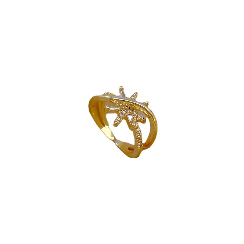 Open Star Women's Fashion Micro Inlaid Light Luxury Ring Index Finger Ring Internet Celebrity Cold Wind_voghion.com