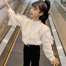 女童衬衫2025年中大童新款韩版洋气蕾丝上衣小女孩春款长袖衬衣潮