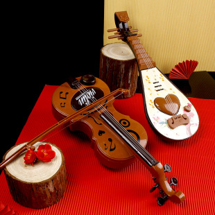 Mini Violin Pipa Cake Baking Decoration Plastic Toy Musical Instrument with Music Cake Decoration Ornaments Boxed