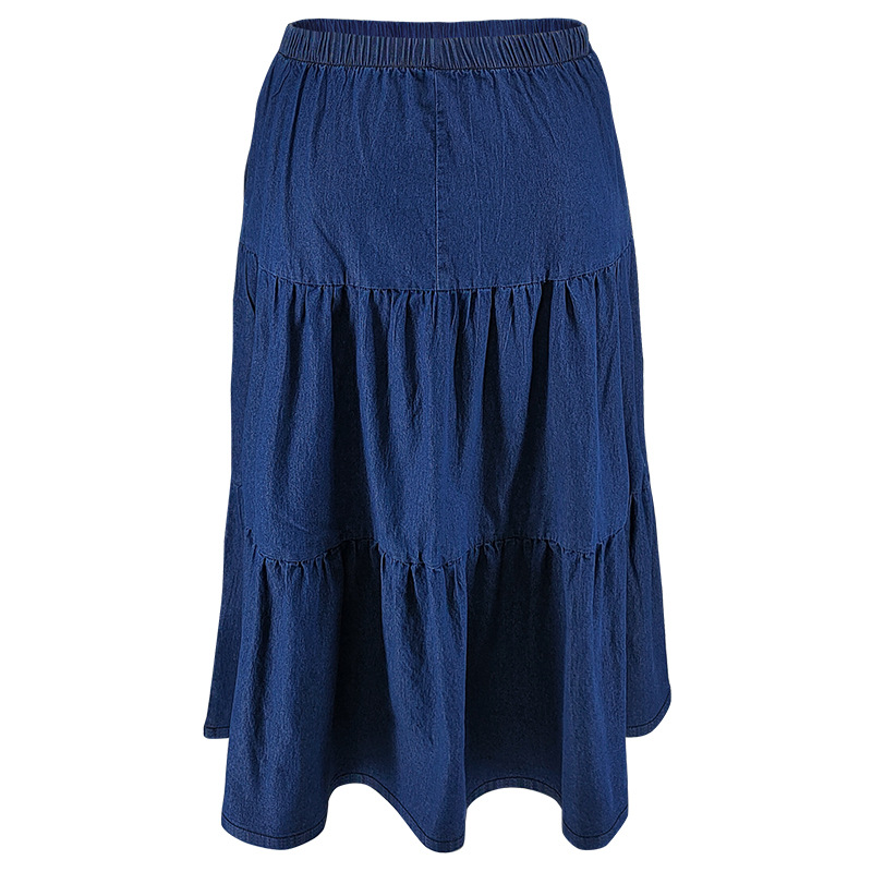 Jupe maxi en jean grande taille avec poches en coton stretch_voghion.com