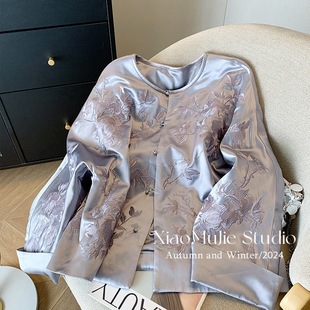 guangzhou thirteen lines of high goods! 2025 Spring New Chinese Embroidered Round Neck Short Coat Women's Vintage National Style Top